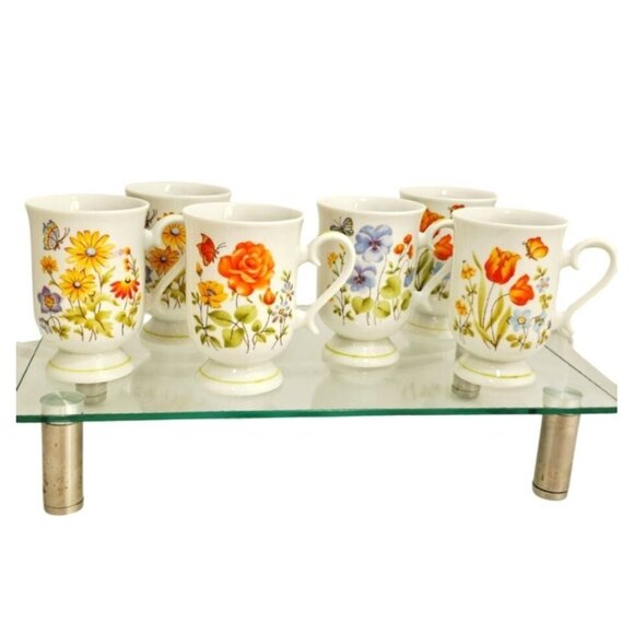Royal Princess Other - 6 Retro Daisy Butterfly Mod Mugs 4.5" flowers vtg 70s-80s coffee tea farmhouse